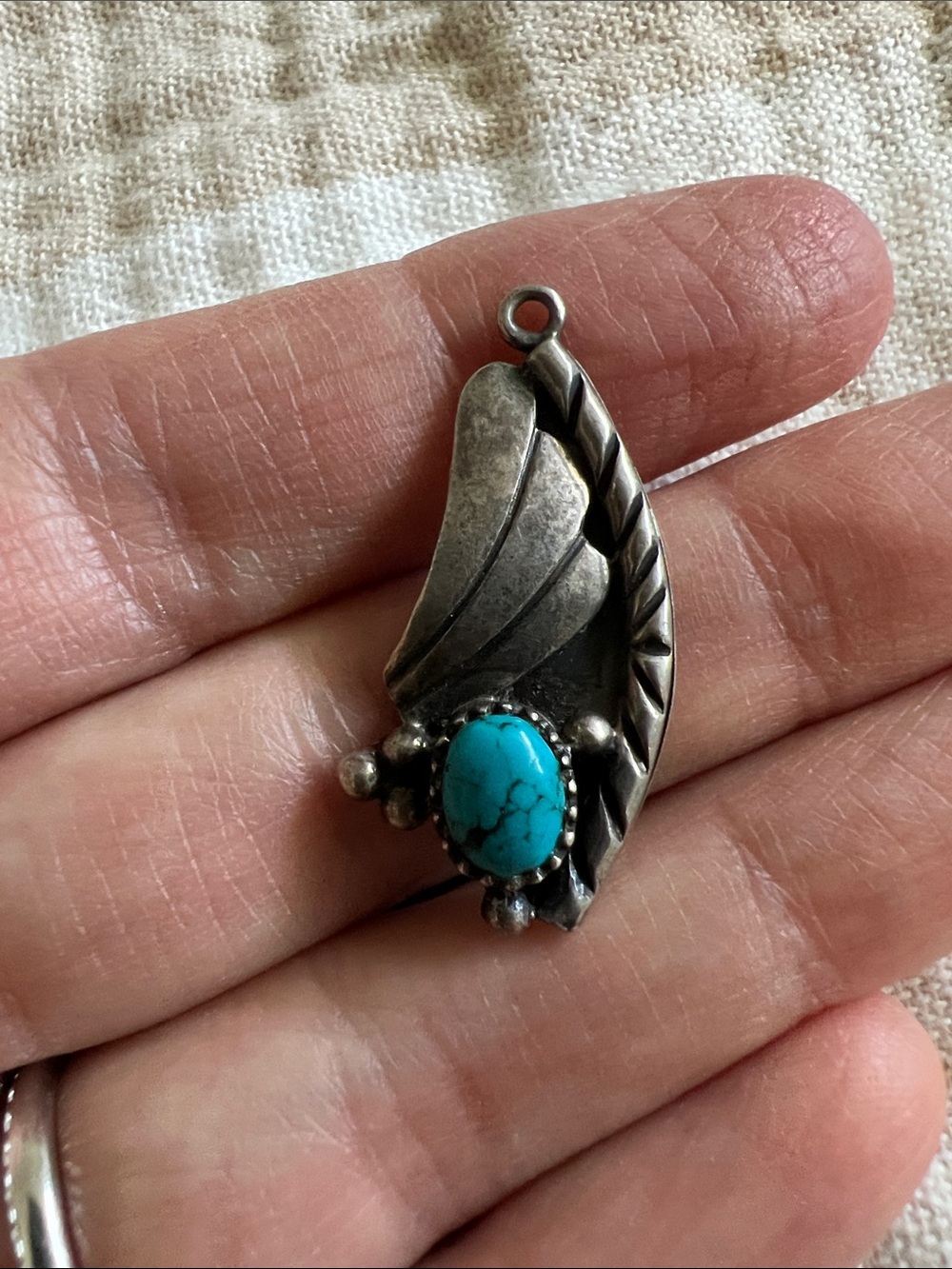 Sterling Silver Turquoise Leaf Pendant - Turquoise Accent